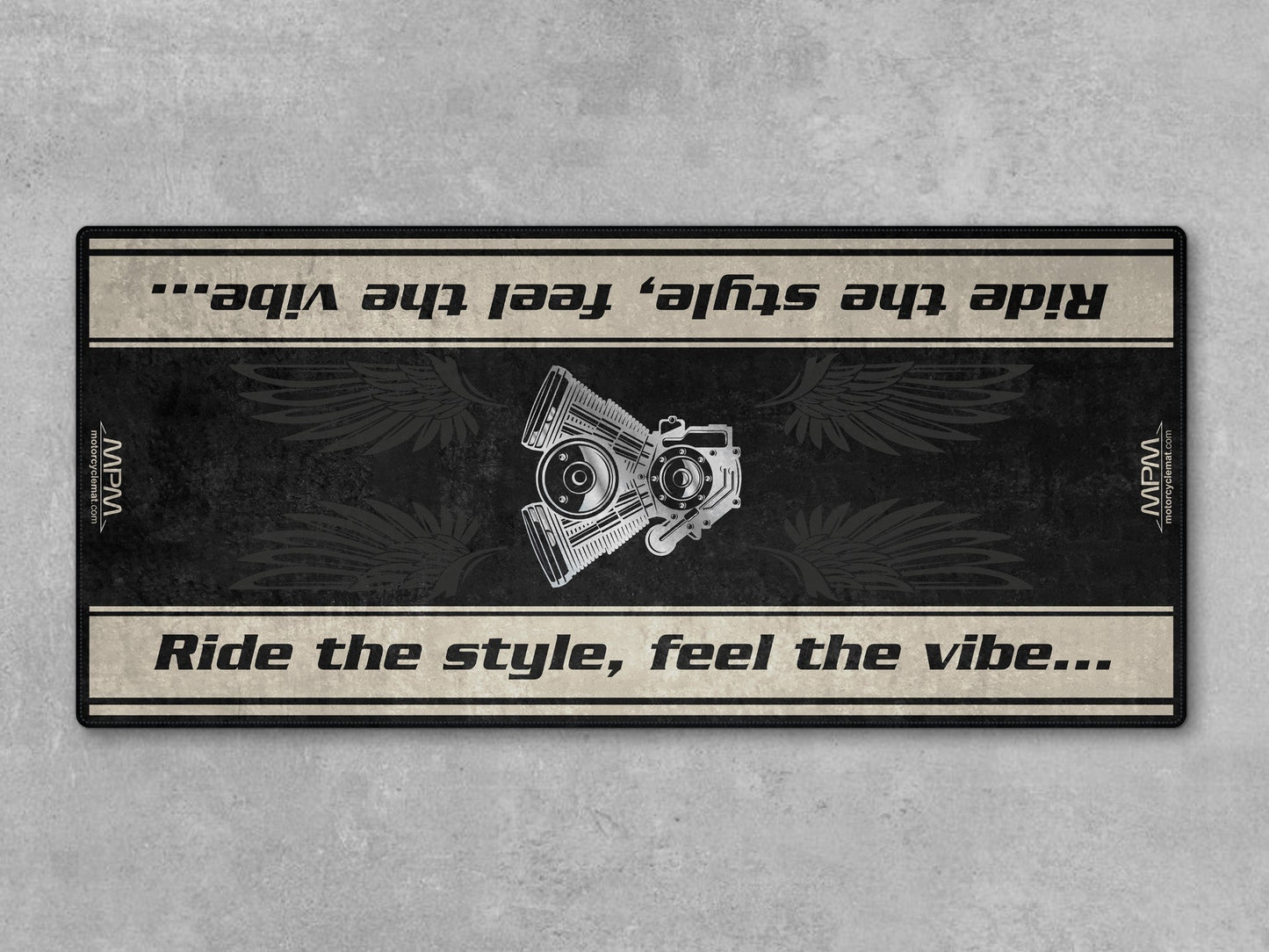 Motorcycle Mat for Cruiser Motorcycle "Ride The Style, Feel The Vibe" - MM7307