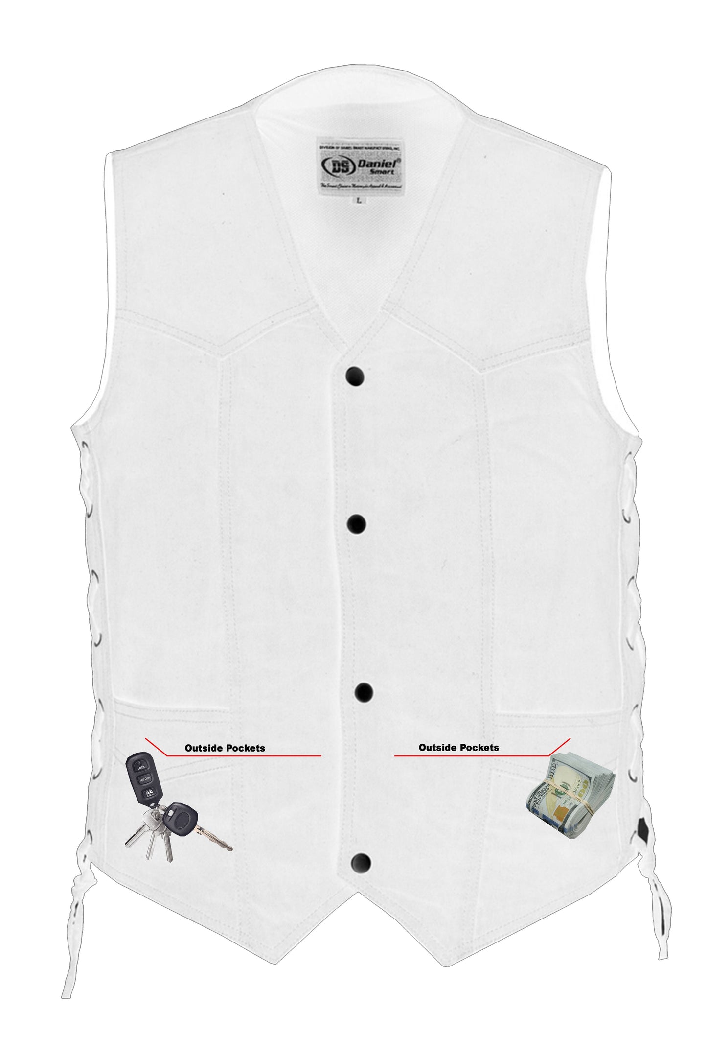 Men's Traditional Denim Motorcycle Vest with Side Laces – Smart Access Pockets