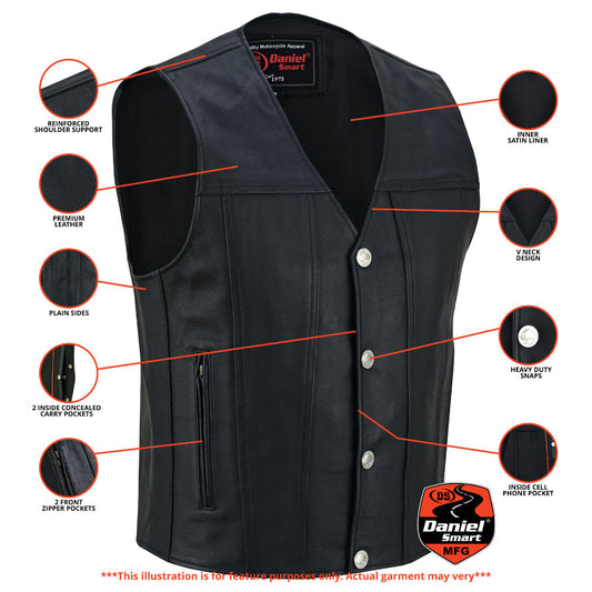 Buffalo Nickel Black Leather Vest for Men - Customizable Back & Satin Liner