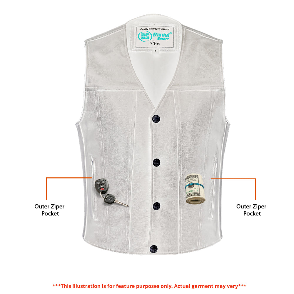 Buffalo Nickel Black Leather Vest for Men - Customizable Back & Satin Liner