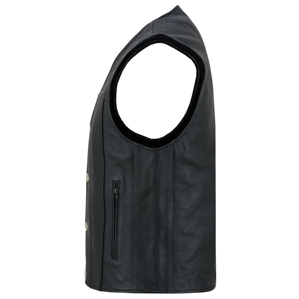 Buffalo Nickel Black Leather Vest for Men - Customizable Back & Satin Liner