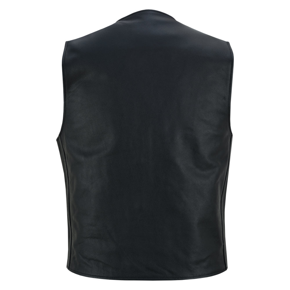 Buffalo Nickel Black Leather Vest for Men - Customizable Back & Satin Liner