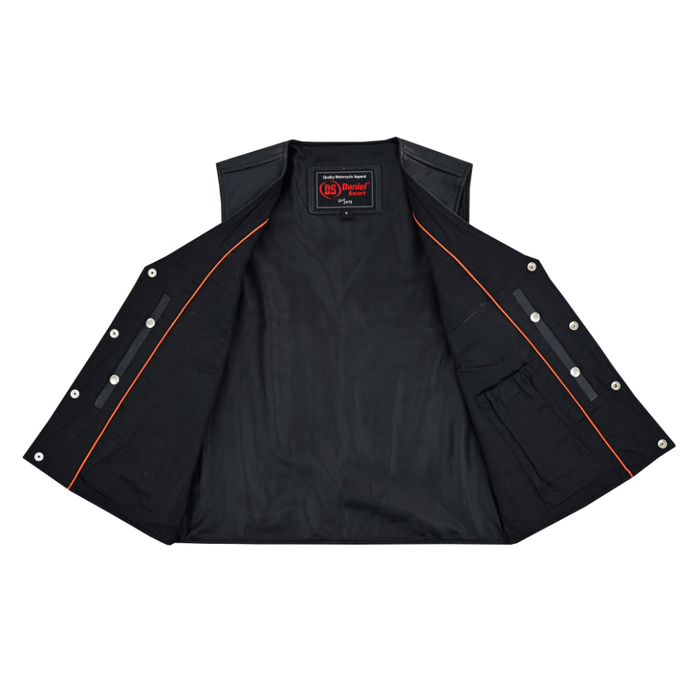 Buffalo Nickel Black Leather Vest for Men - Customizable Back & Satin Liner