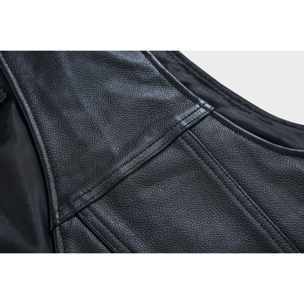 Buffalo Nickel Black Leather Vest for Men - Customizable Back & Satin Liner