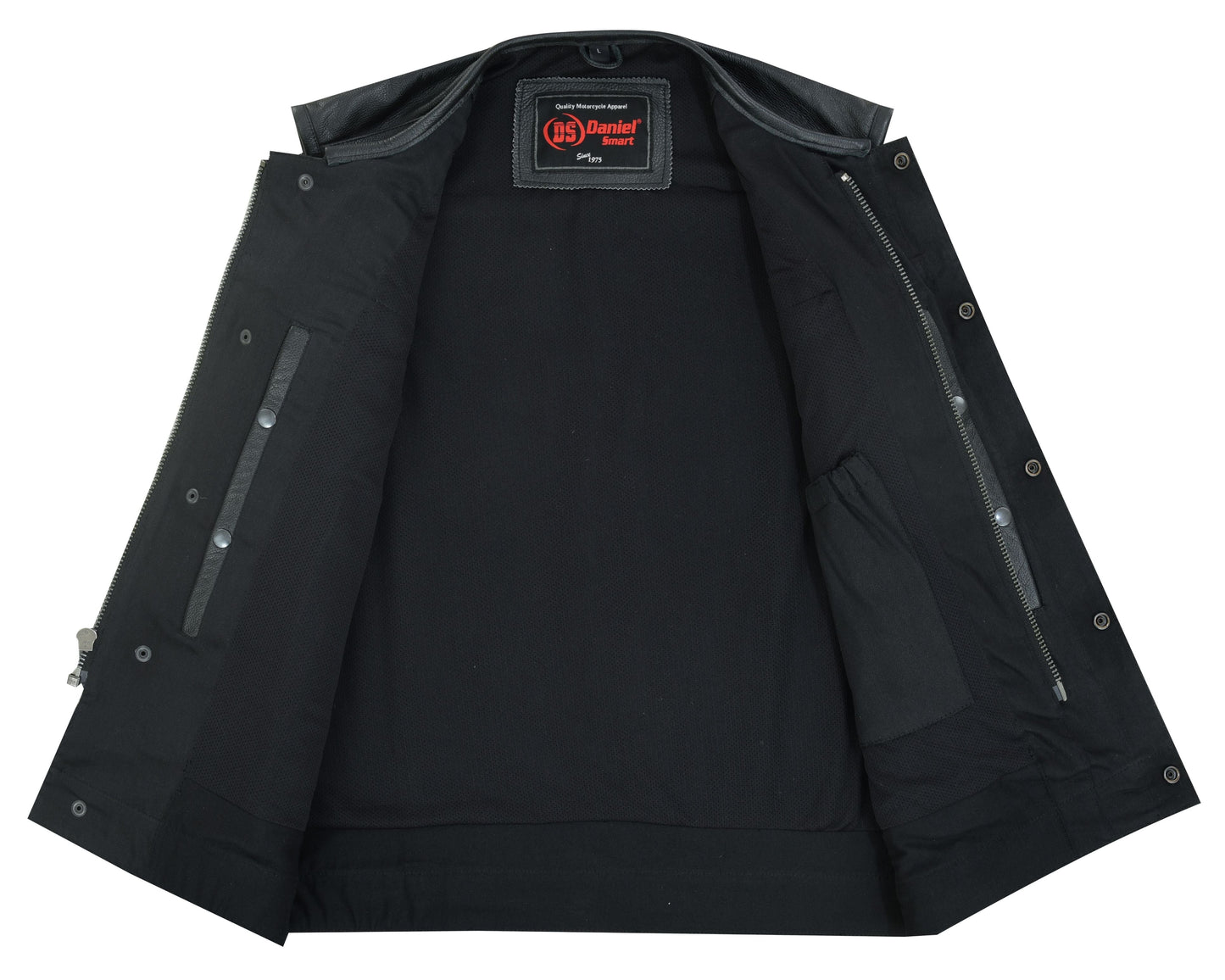 Men's Collarless Perforated Leather Vest - Black
