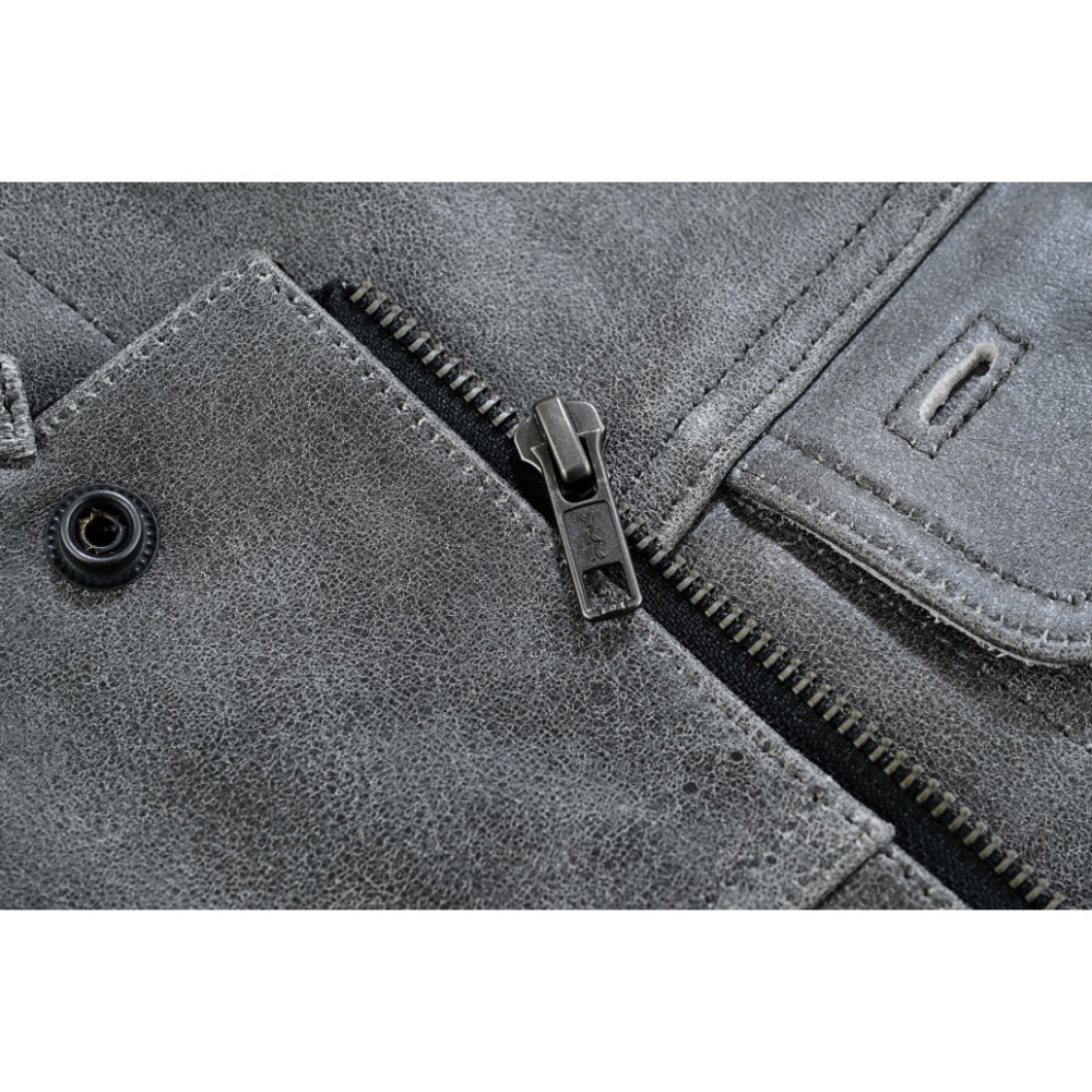 Men's Distressed Gray Cowhide Leather Motorcycle Vest