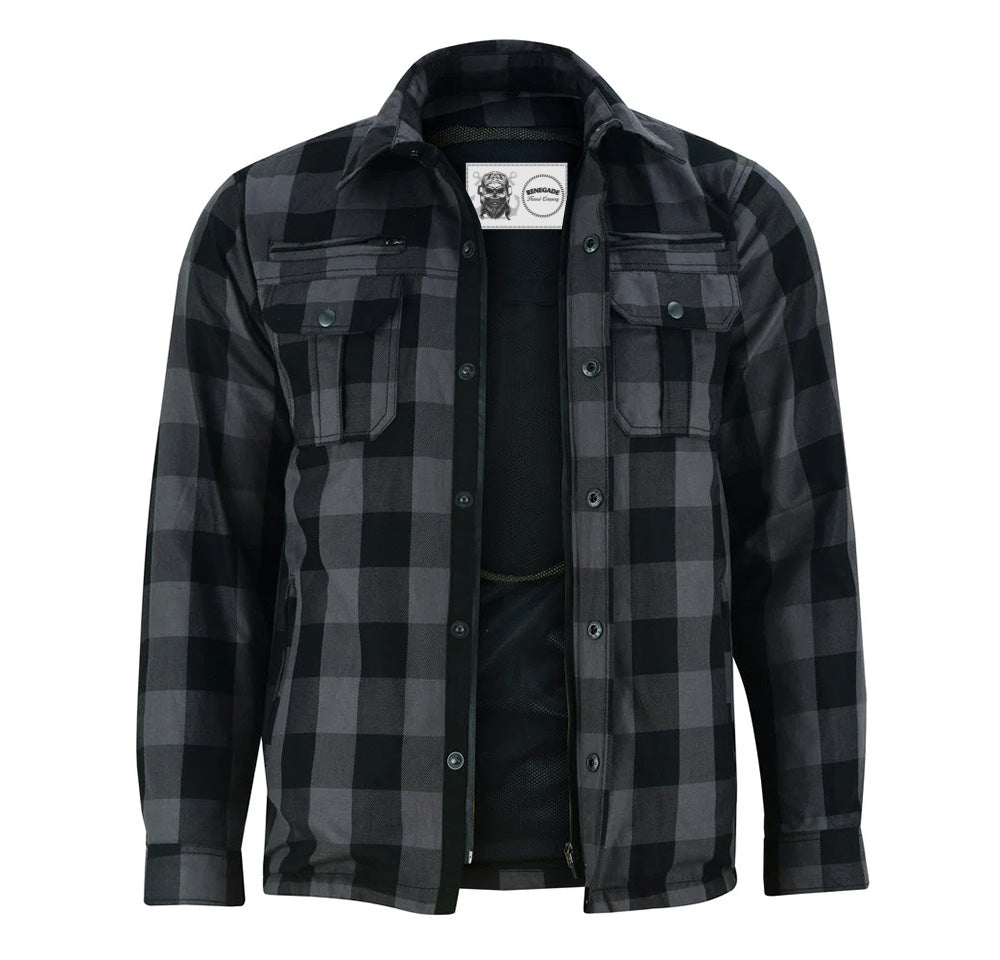 Alpha Check Men's Armored Motorcycle Flannel Shirt - Gray/Black