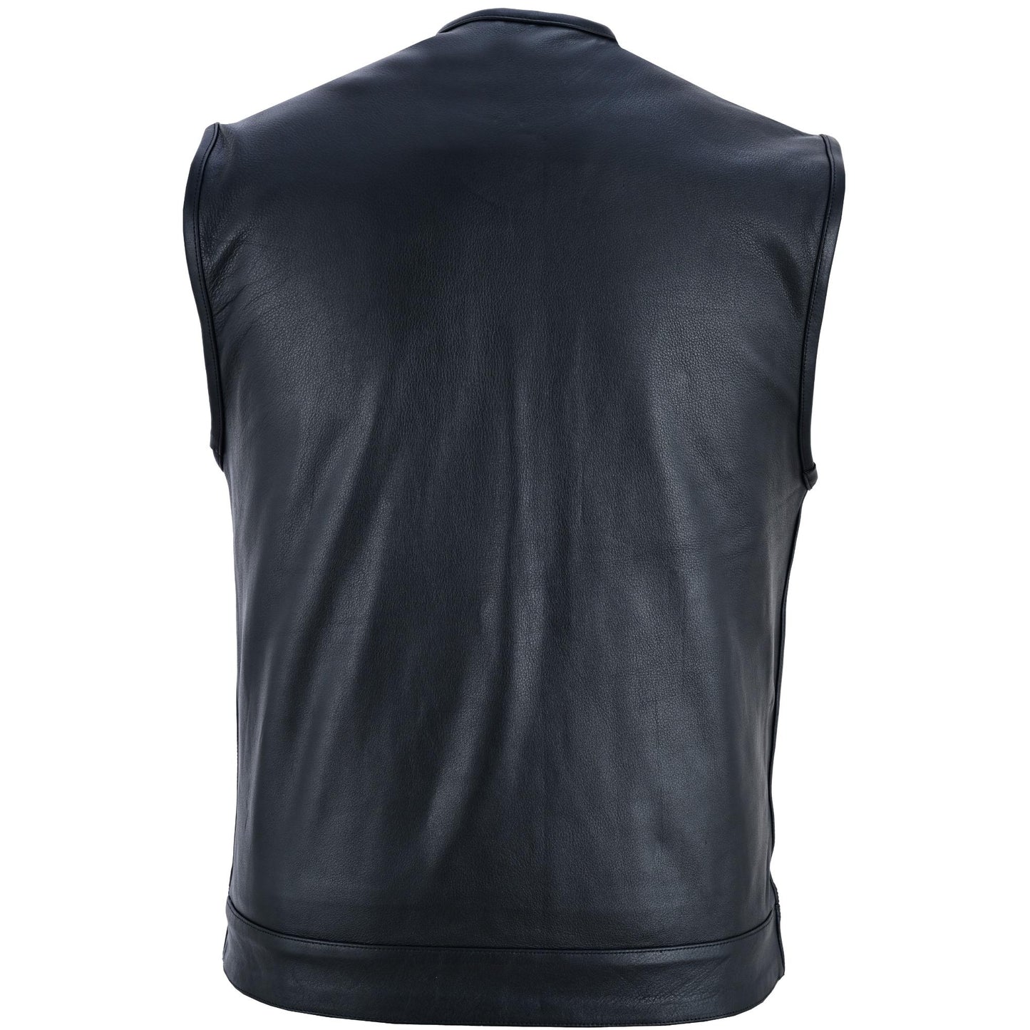 Men's Titan Black Leather Vest - Milled Cowhide, Hidden Zipper