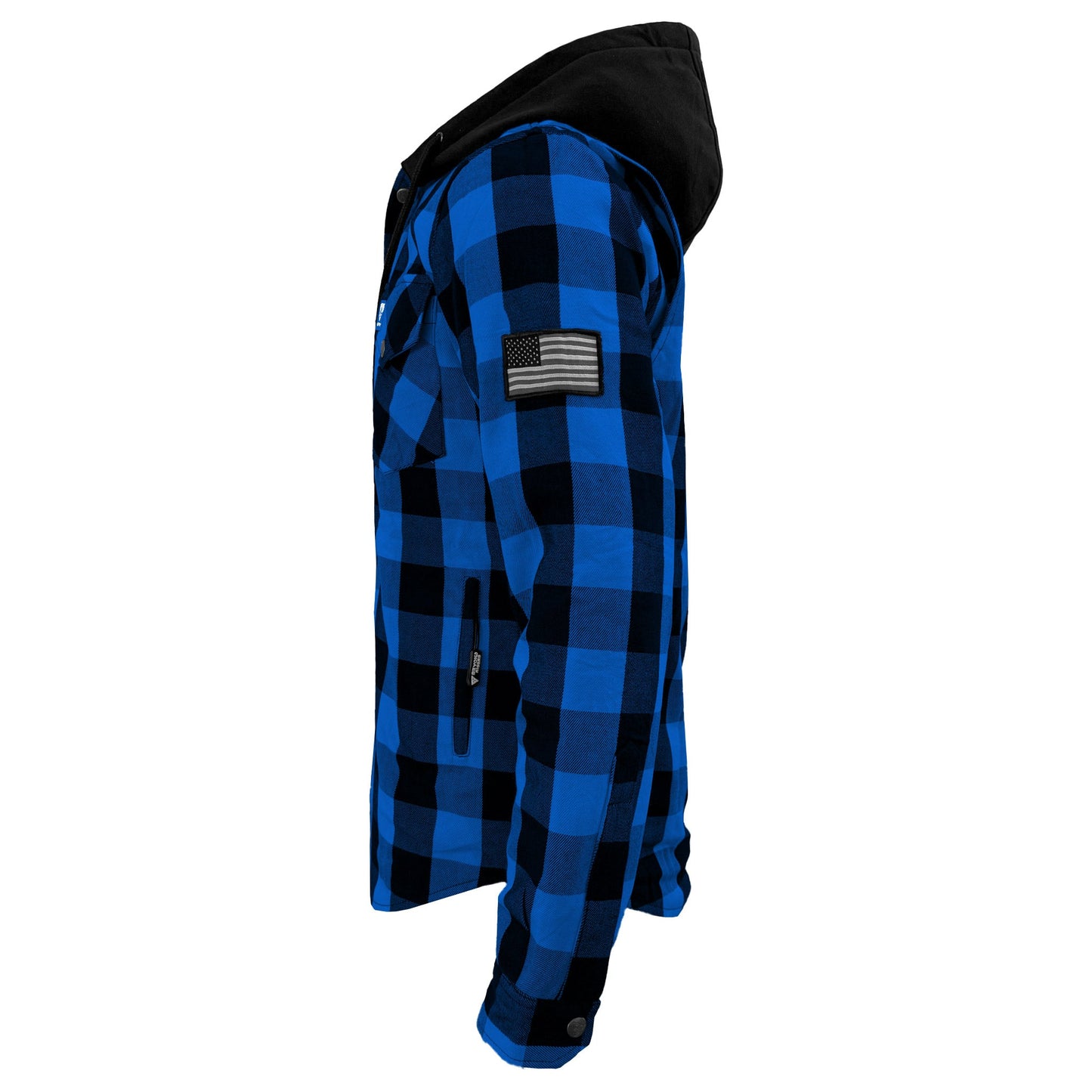 Protective Flannel Hoodie For Men - Blue and Black Checkered with Pads