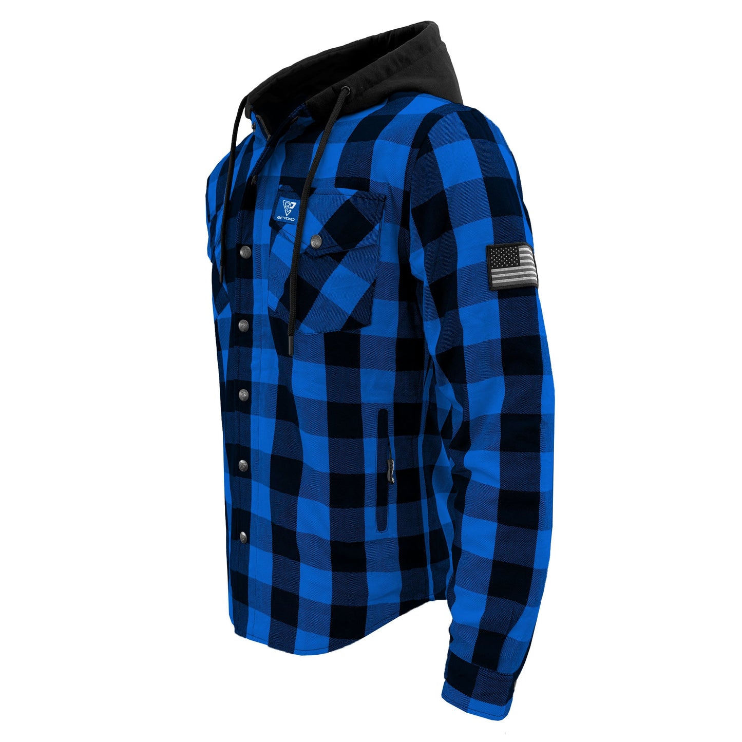 Protective Flannel Hoodie For Men - Blue and Black Checkered with Pads