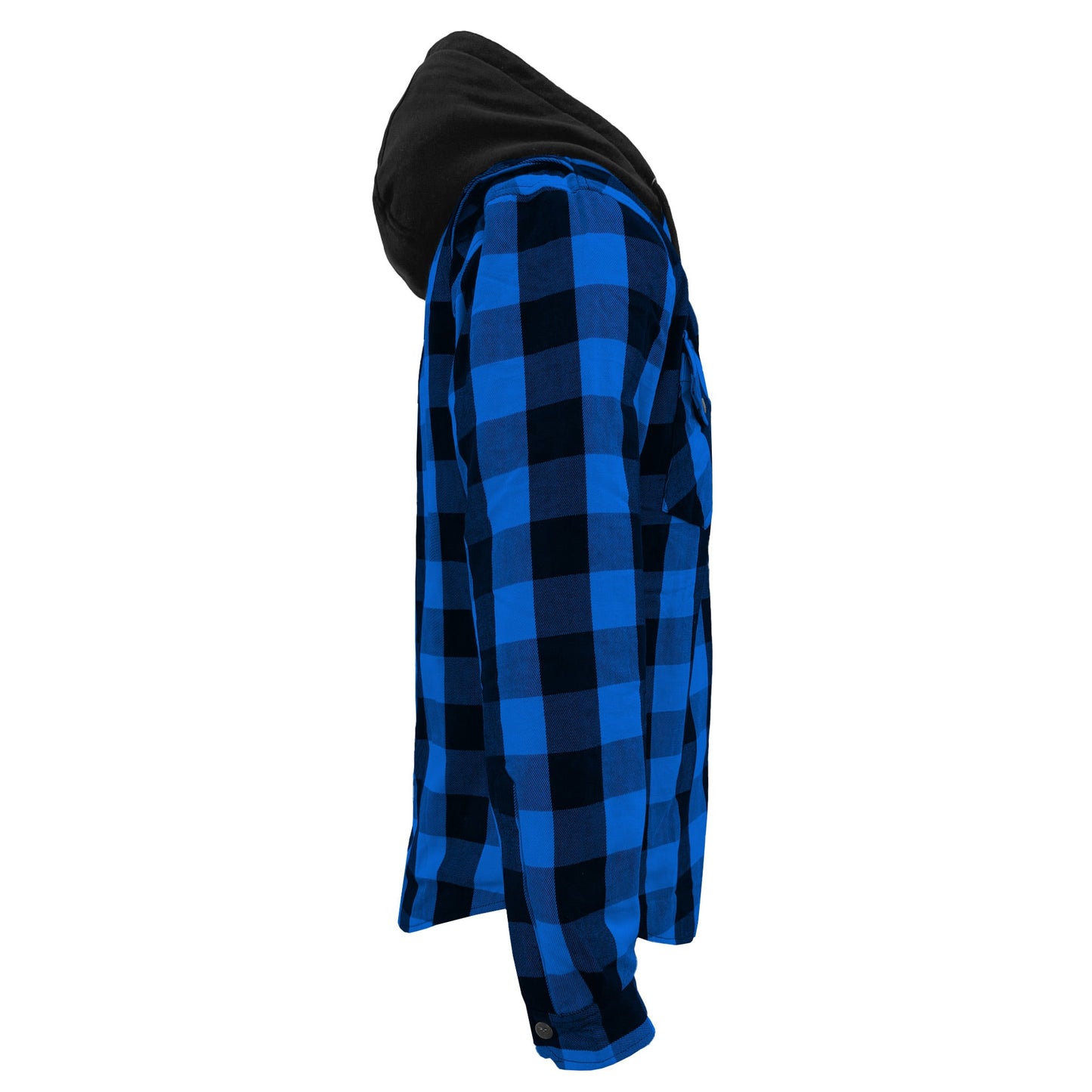 Protective Flannel Hoodie For Men - Blue and Black Checkered with Pads