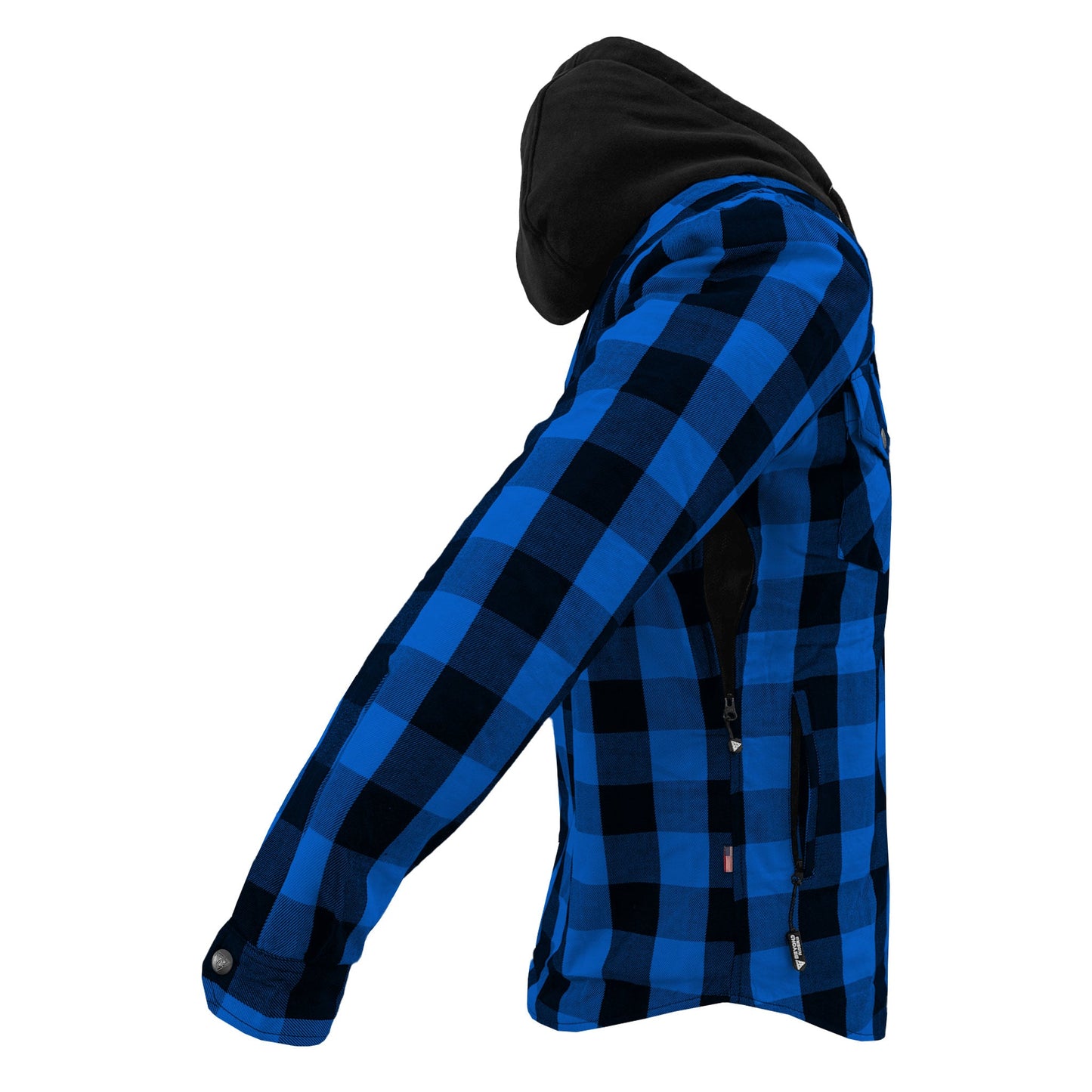 Protective Flannel Hoodie For Men - Blue and Black Checkered with Pads