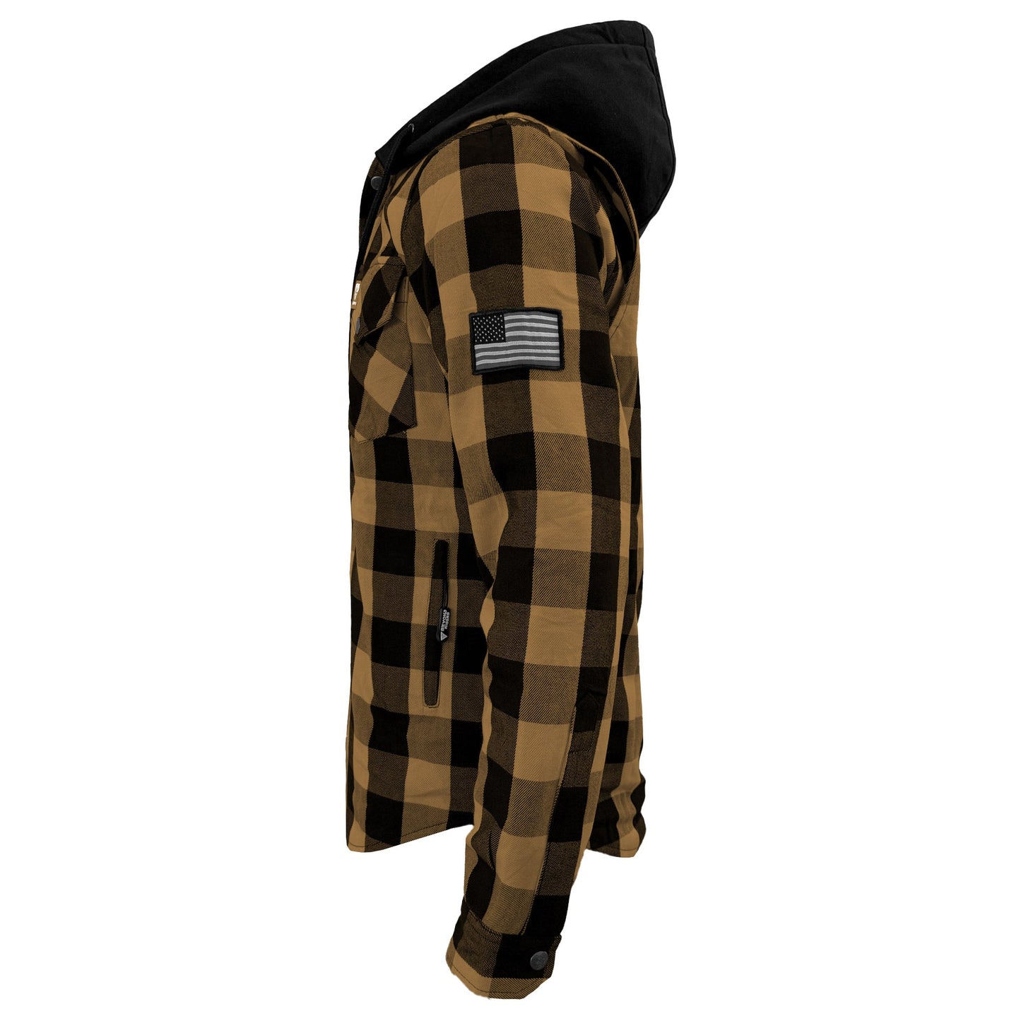 Protective Flannel Hoodie For Men - Camel and Black Checkered with Pads