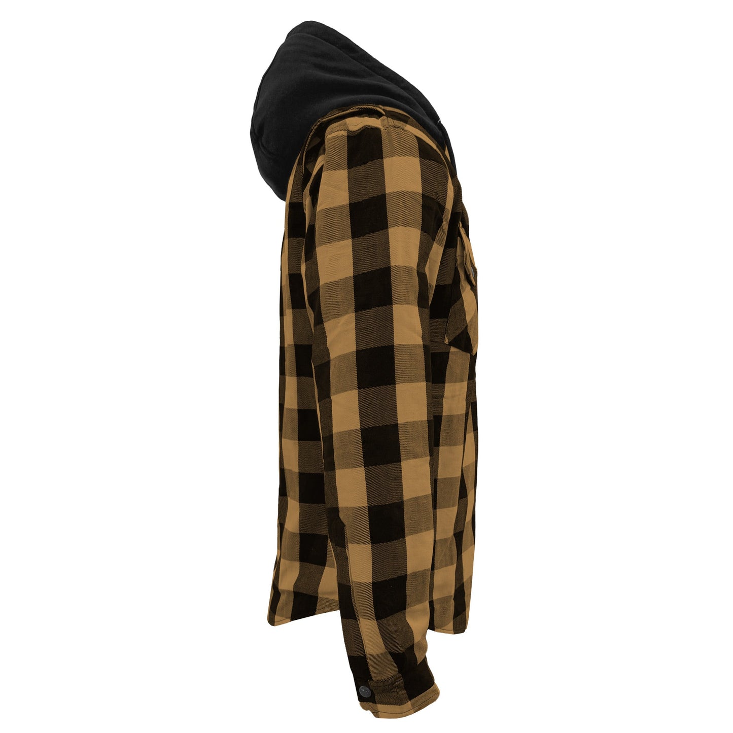Protective Flannel Hoodie For Men - Camel and Black Checkered with Pads