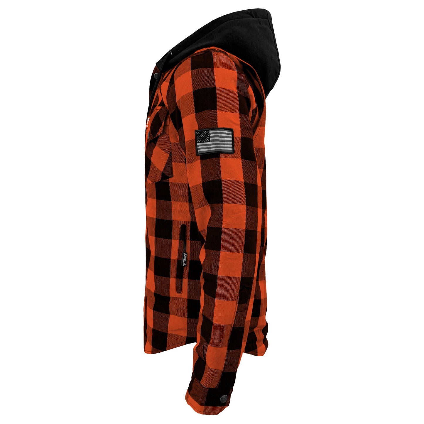 Protective Flannel Hoodie For Men - Orange and Black Checkered with Pads