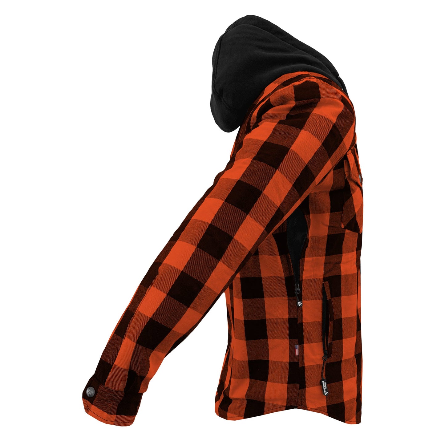 Protective Flannel Hoodie For Men - Orange and Black Checkered with Pads