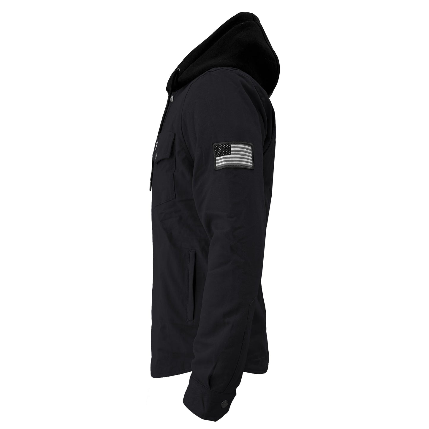 Protective Flannel Hoodie For Men - Black Solid with Pads