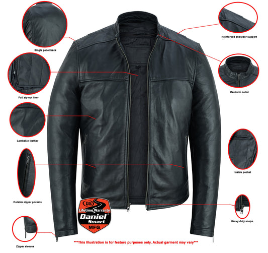 Wanton Men's Fashion Lambskin Leather Jacket –Black