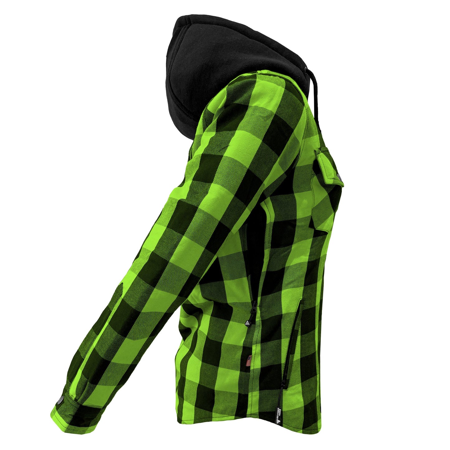 Protective Flannel Hoodie for Women - Green and Black Checkered with Pads