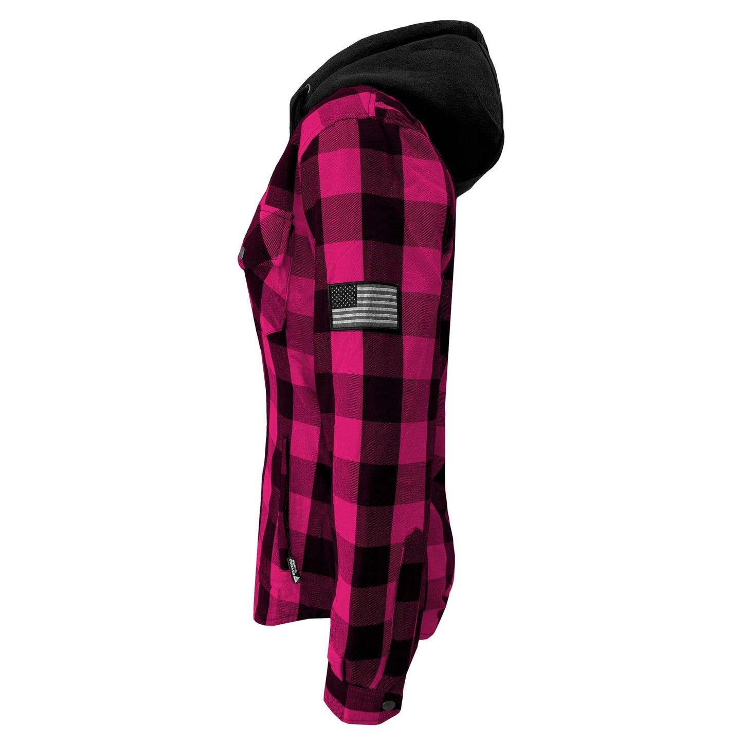 Protective Flannel Hoodie for Women - Pink and Black Checkered with Pads