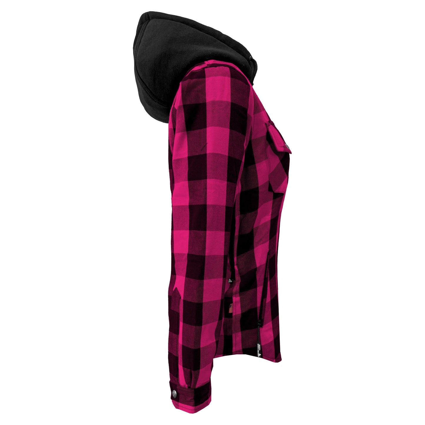 Protective Flannel Hoodie for Women - Pink and Black Checkered with Pads