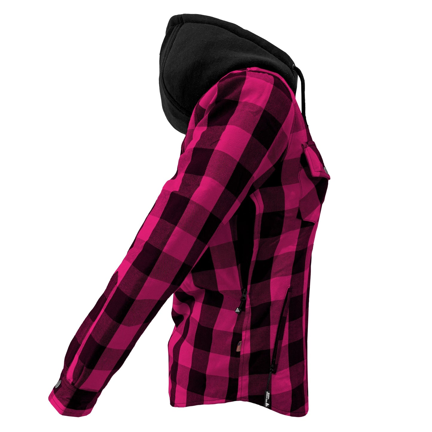 Protective Flannel Hoodie for Women - Pink and Black Checkered with Pads