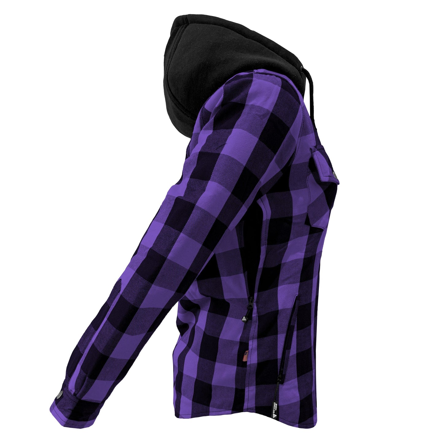 Protective Flannel Hoodie for Women - Purple and Black Checkered with Pads