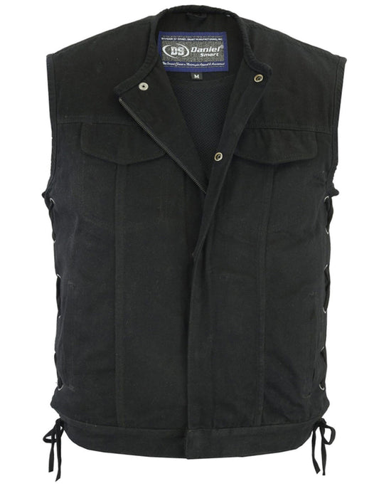 Men's Upgraded All-Black Denim Motorcycle Vest – Smart Access Pockets