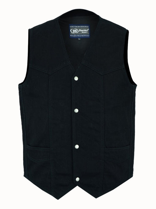 Men's Traditional Motorcycle Denim Vest with Plain Sides