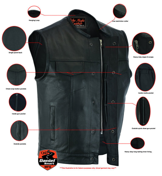 Men's AM Black Cowhide Leather Motorcycle Vest