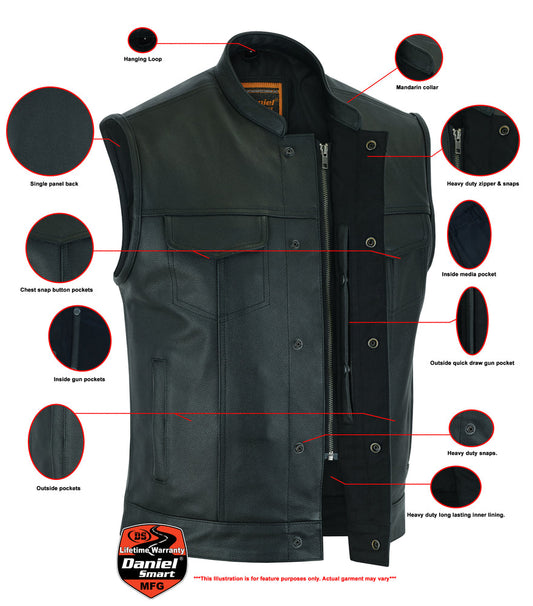Blackhawk Scoop Collar Men's Motorcycle Vest - Smart Access Pocket & Hidden Zipper