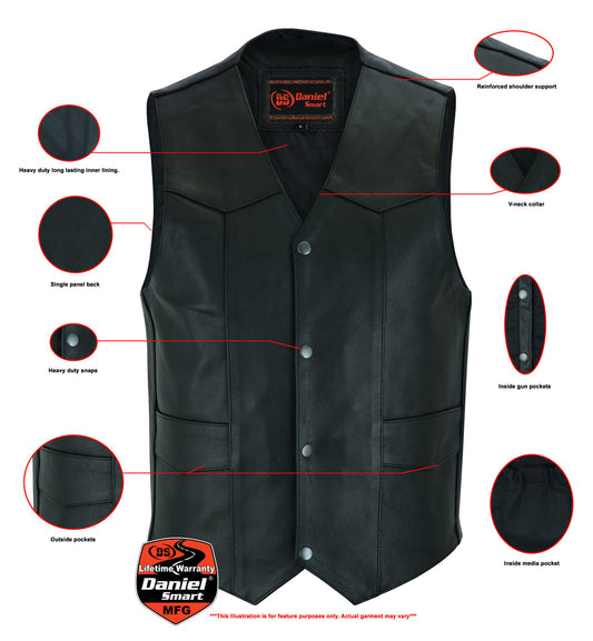 Men's Traditional Leather Motorcycle Vest - Black