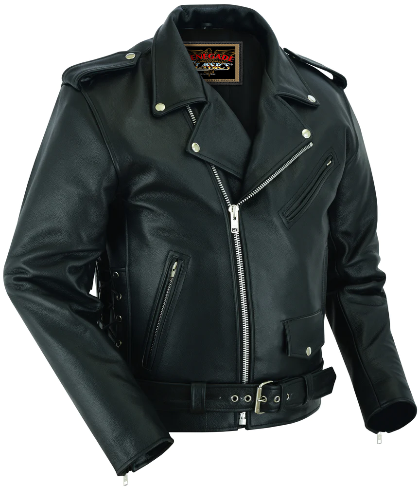 Classic Star Black Men's Leather Motorcycle Jacket – Adjustable Fit