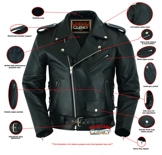 Classic Star Black Men's Leather Motorcycle Jacket – Adjustable Fit