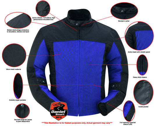 Cross Wind Micro Mesh Mens Motorcycle Jacket - Blue