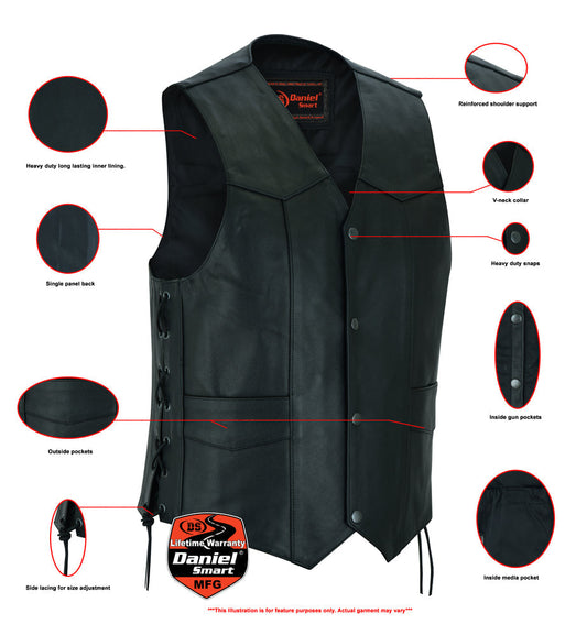 Men's Traditional Leather side lacing Vest - Black