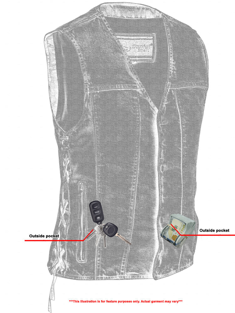 Men's Blue Denim Motorcycle Vest with Lace & Pockets