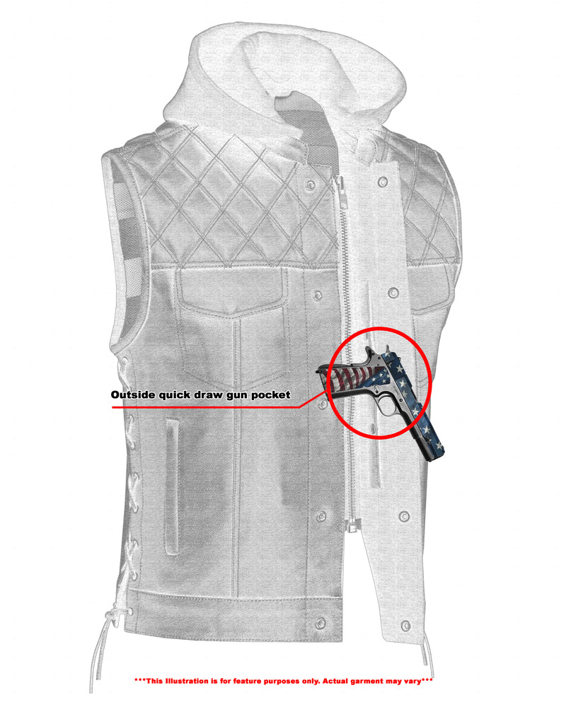 Men's Road Edge Leather Black Vest – Removable Hood