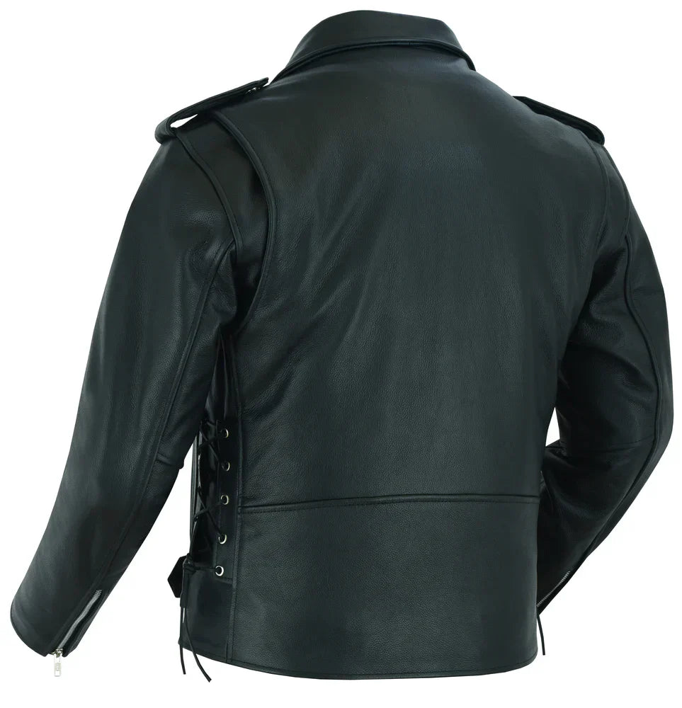 Classic Star Black Men's Leather Motorcycle Jacket – Adjustable Fit