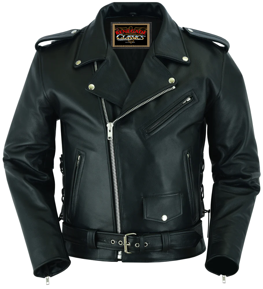 Classic Star Black Men's Leather Motorcycle Jacket – Adjustable Fit