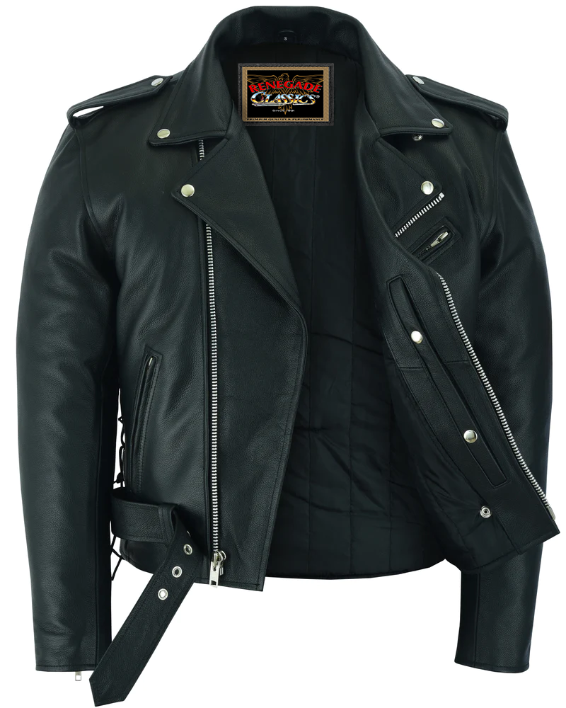 Classic Star Black Men's Leather Motorcycle Jacket – Adjustable Fit