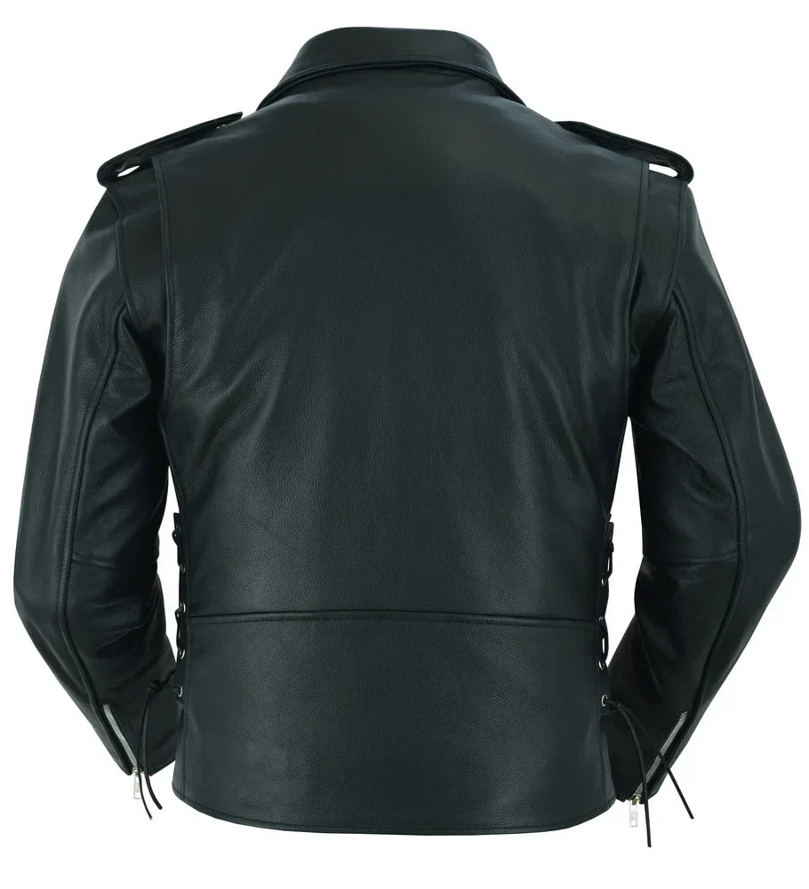 Classic Star Black Men's Leather Motorcycle Jacket – Adjustable Fit