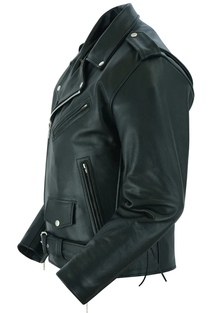 Classic Star Black Men's Leather Motorcycle Jacket – Adjustable Fit