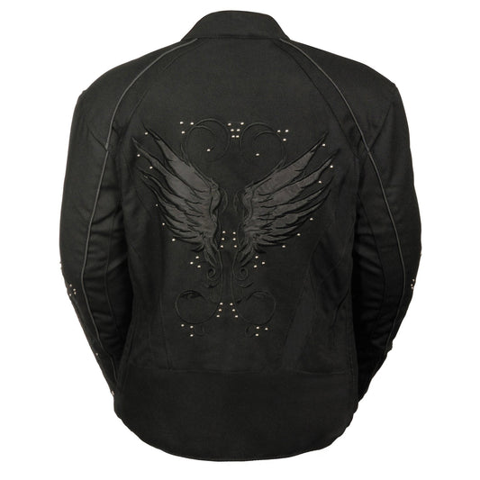 Milwaukee Leather MPL1954 Women's 'Studded Wings' Black Textile Moto Jacket