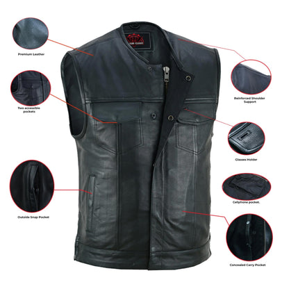 Men's Black Leather Motorcycle Vest with Upgraded Style