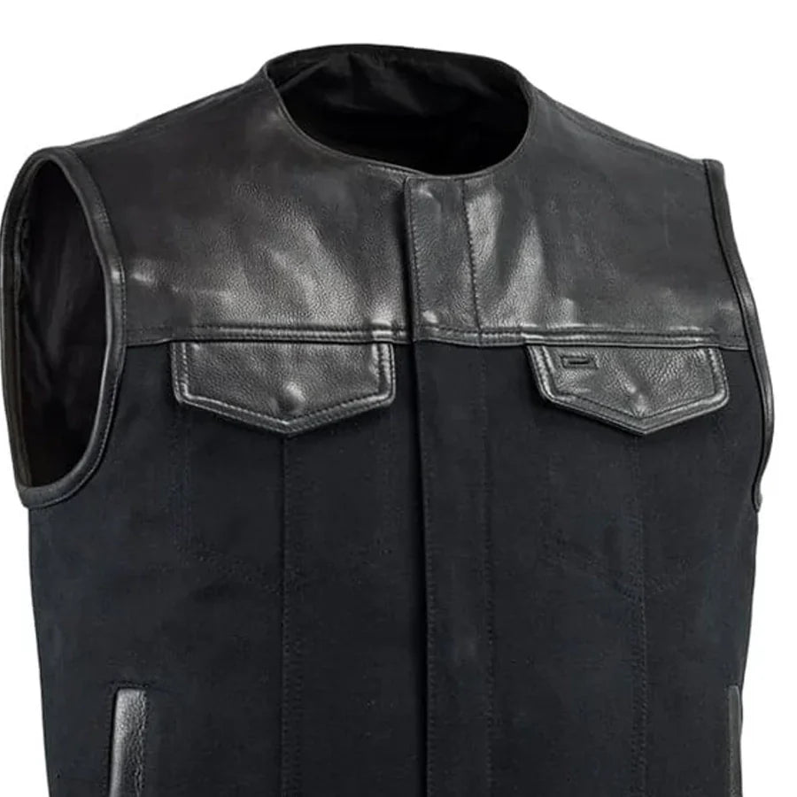 49/51 - No Collar Men's Leather/Canvas Motorcycle Vest