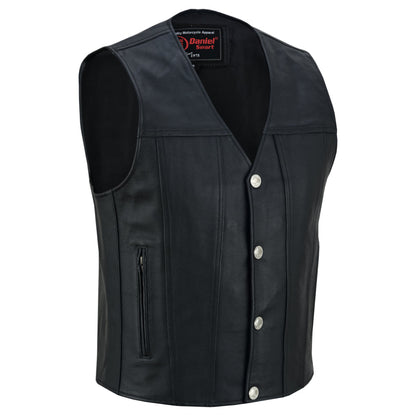 Buffalo Nickel Black Leather Vest for Men - Customizable Back & Satin Liner