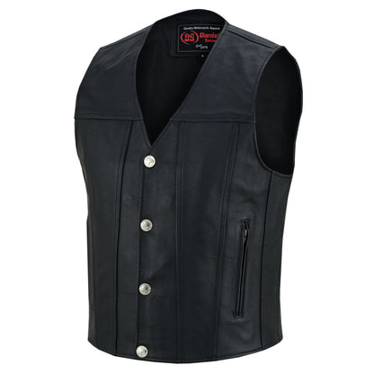 Buffalo Nickel Black Leather Vest for Men - Customizable Back & Satin Liner