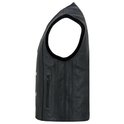 Buffalo Nickel Black Leather Vest for Men - Customizable Back & Satin Liner
