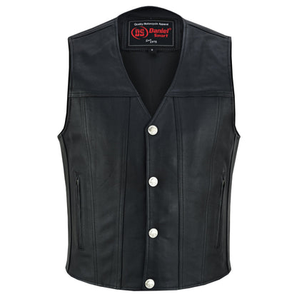 Buffalo Nickel Black Leather Vest for Men - Customizable Back & Satin Liner